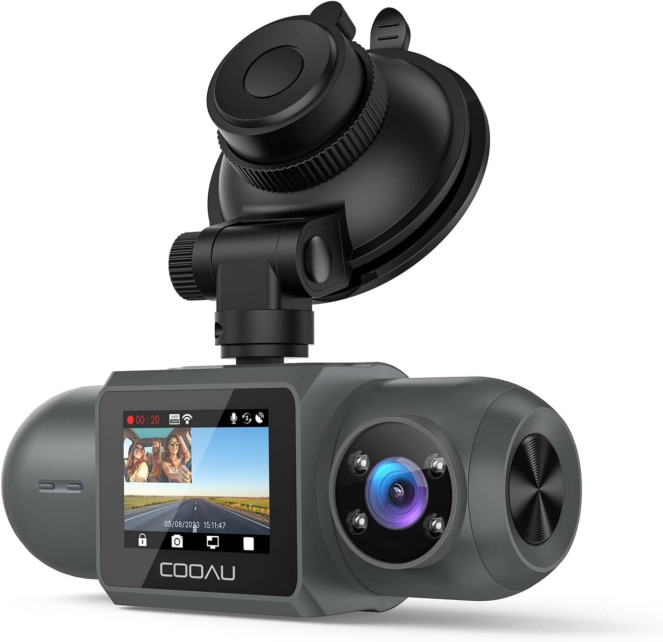 COOAU 4K FHD Built-in GPS Wi-Fi Dash Cam Front and Inside Car Camera Recorder