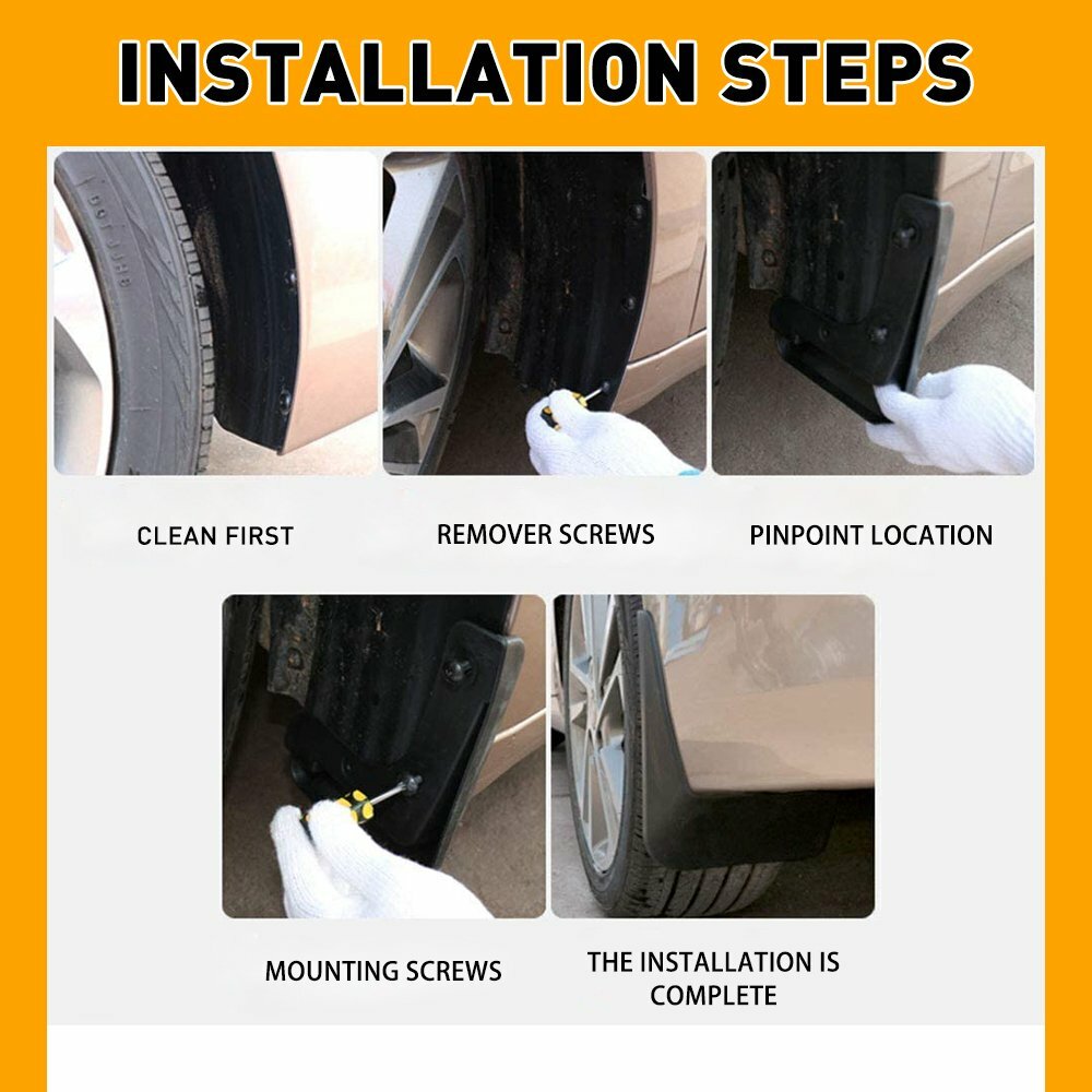 Universal Car Mud Flaps Splash Guards for Front or Rear (Hardware Included) 4pcs