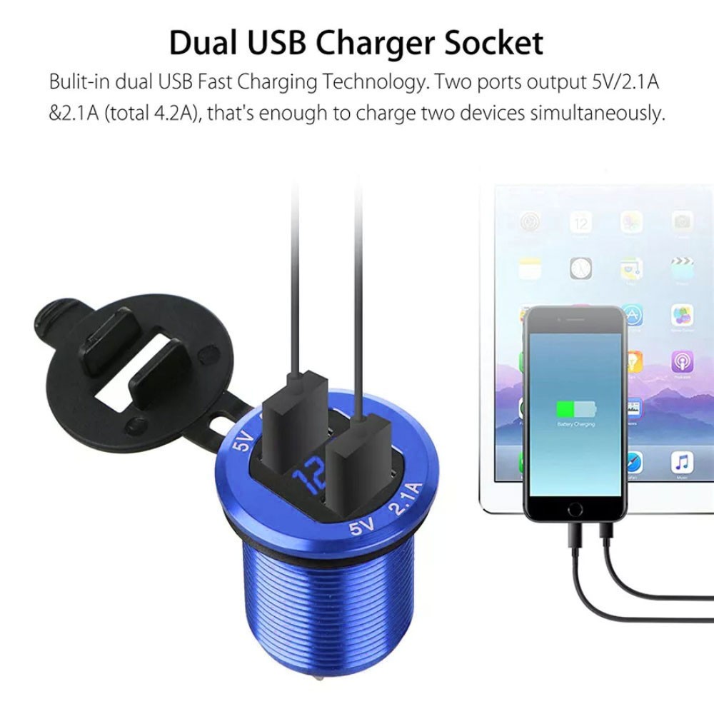 Dual USB 4.2A Car Cigarette Lighter Socket Charger Outlet Power Adapter 12-24V