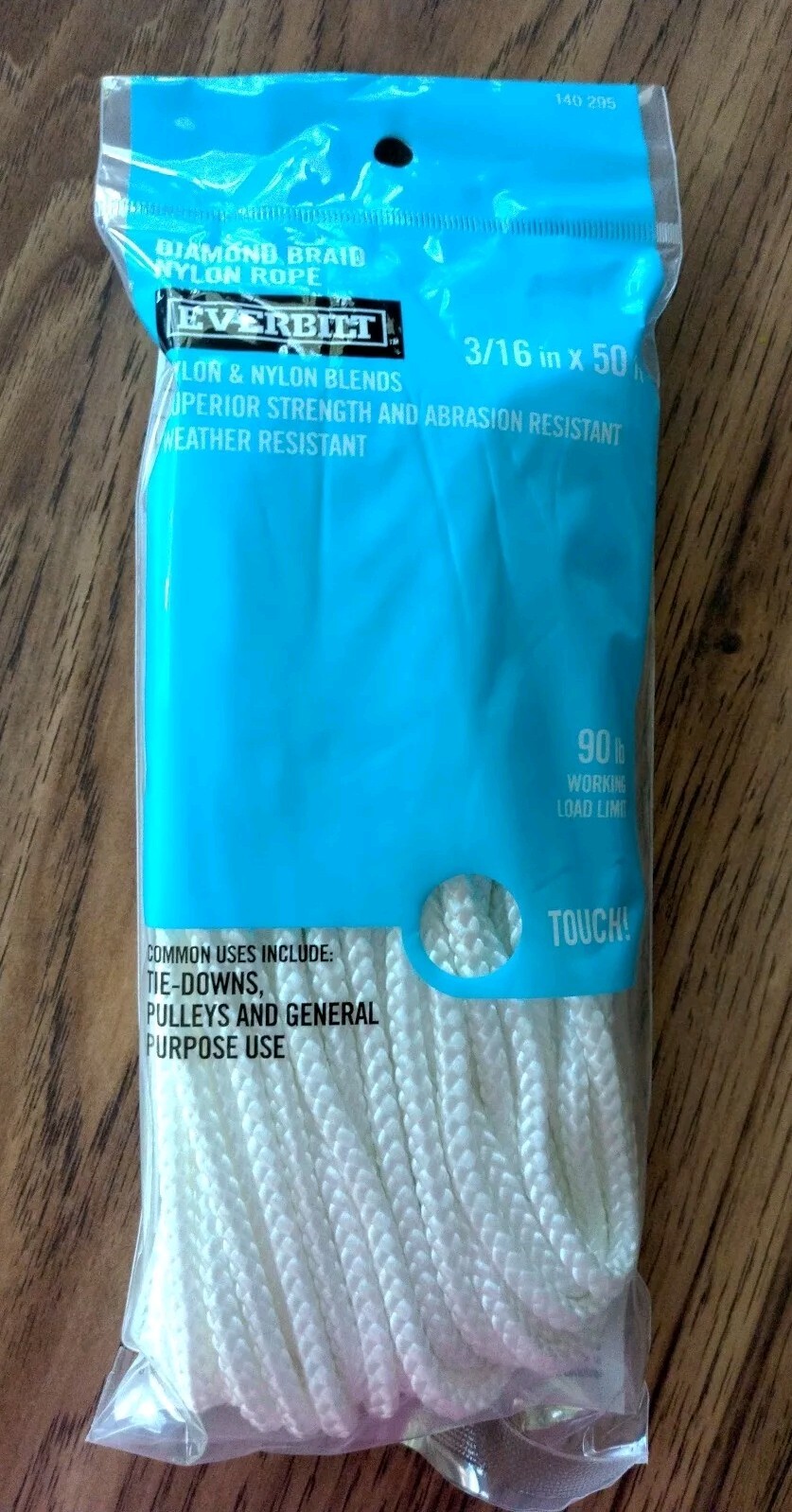 Everbilt 140295 White Diamond Braid Nylon Rope 3/16 in. x 50 ft. 90lb WLL NEW
