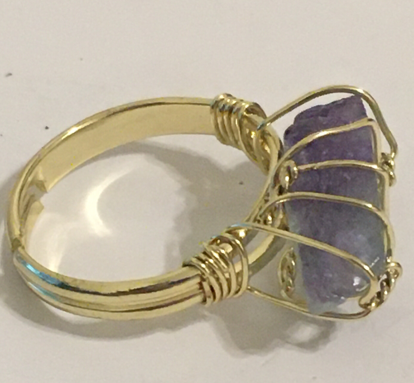 florite raw stone wire wrapped ring adjustable to size 6, 7 , 8 & 9