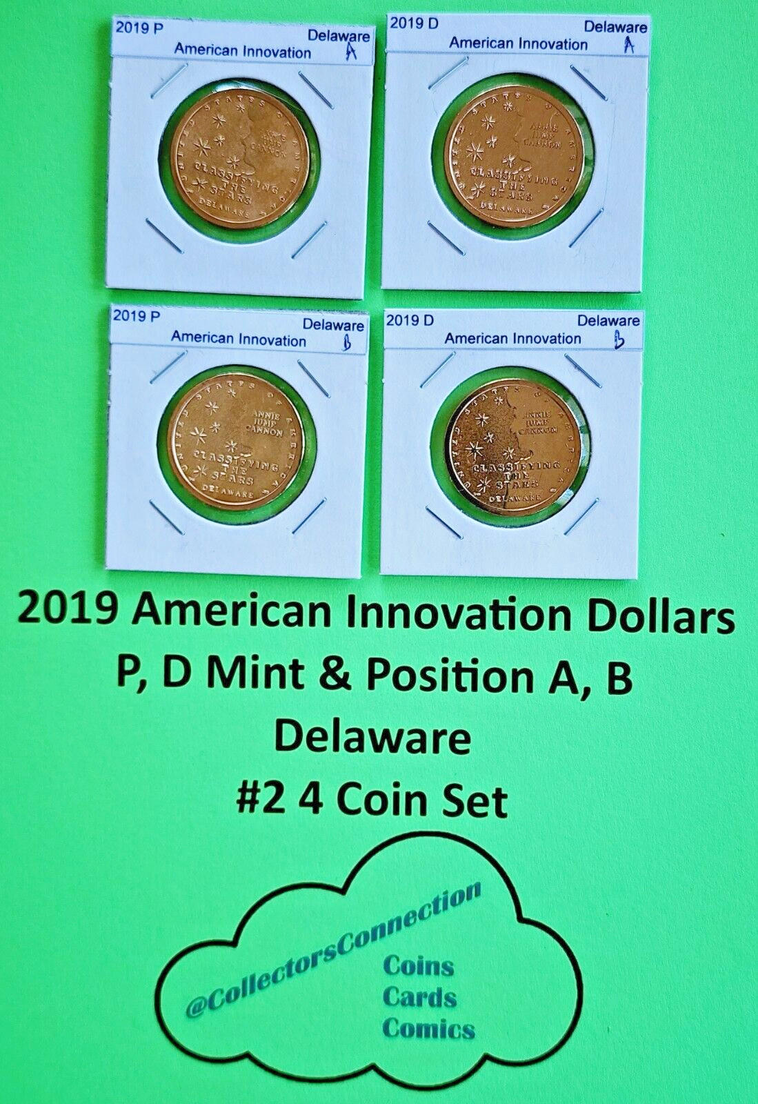 #2 2019 American Innovation Dollar P D, Pos A&B  Delaware 4 Coins On Hand
