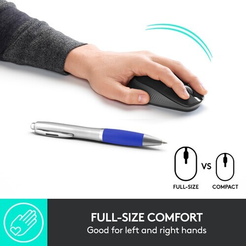 Logitech M190 Full Size Ambidextrous Wireless Mouse + USB Receiver Charcoal
