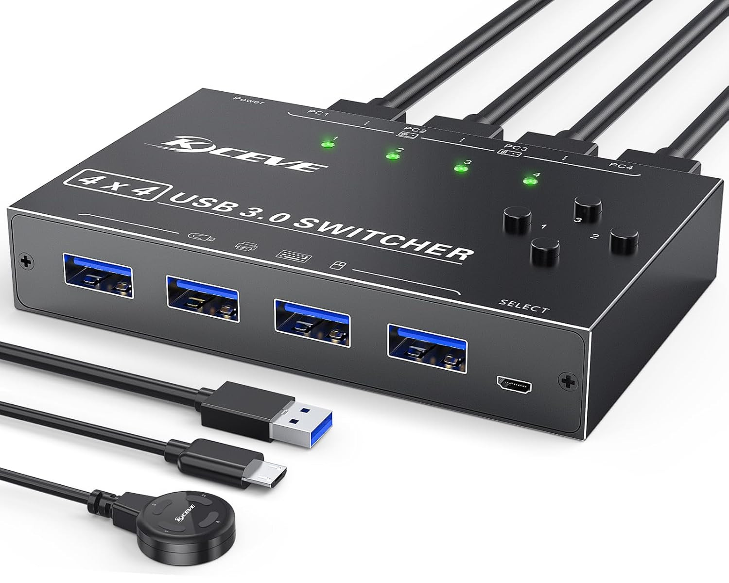 USB 3.0 Switch Selector 4 Port, KVM Switcher 4 Computers Sharing 4 USB Devices,U