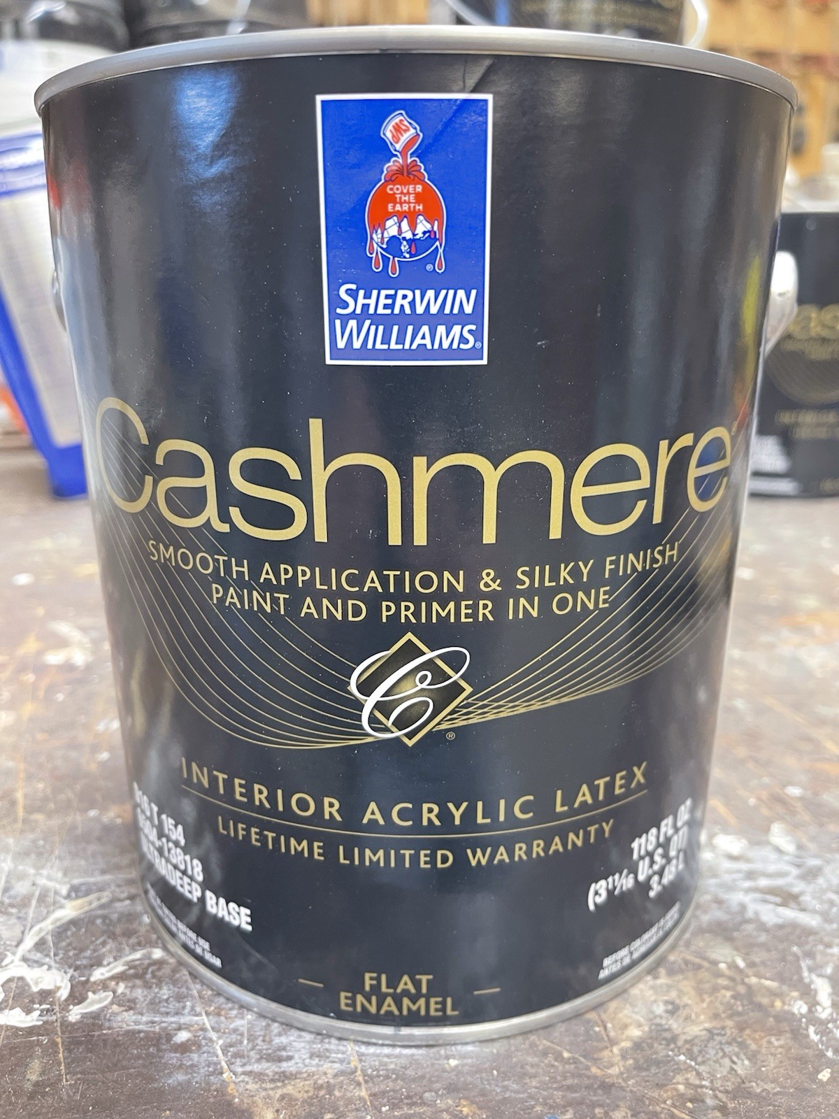 1 Gal.  Sherwin Williams Cashmere Interior Flat Enamel Color 6258 Tricorn Black