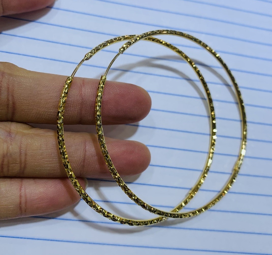 18K Yellow Gold  Diamond Cut Hoop Back Earrings 5.34Grams(63mm)