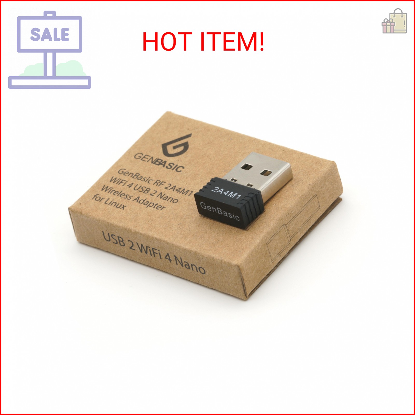 GenBasic WiFi 4 USB Nano Wireless Network Dongle Adapter for Linux (Black)