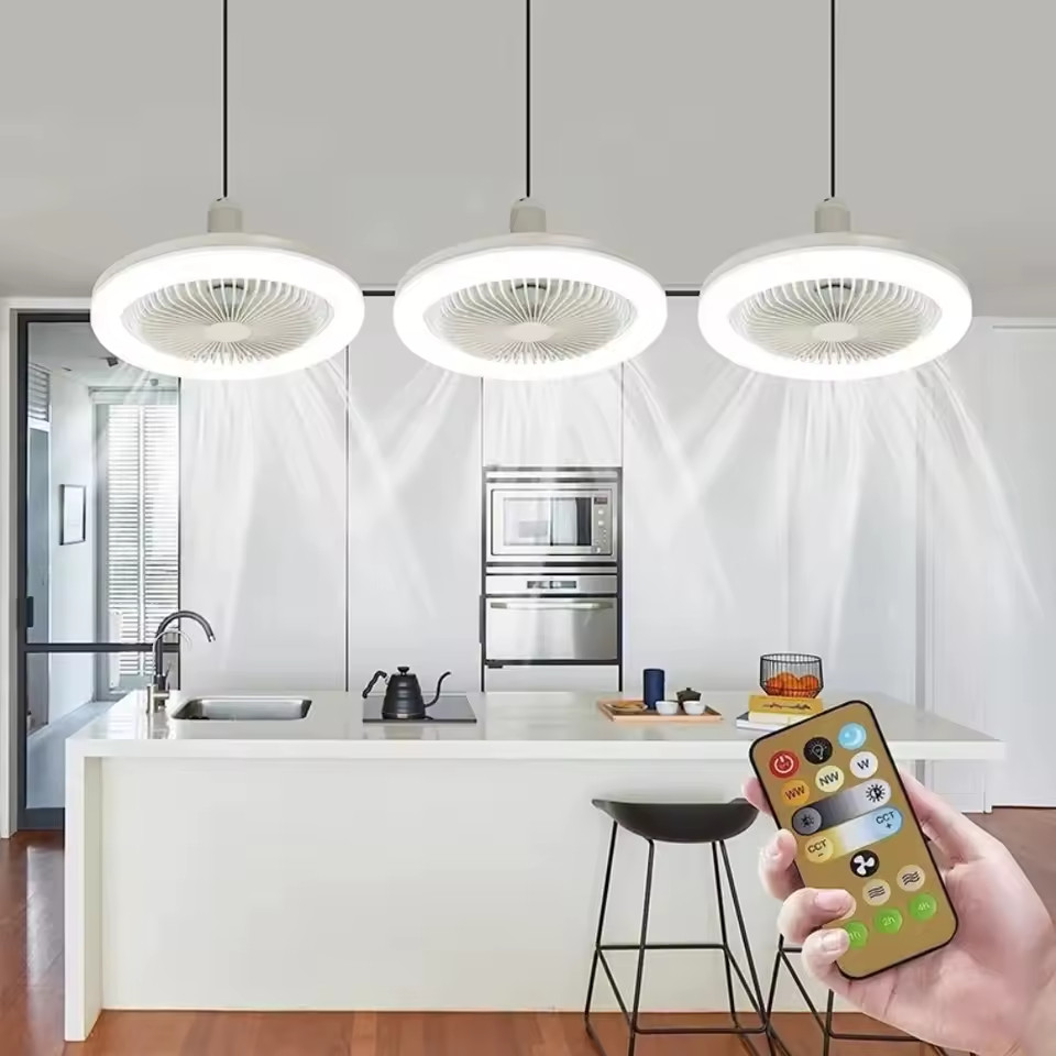 Fan For E27 Socket Light With Remote Ceiling Fan Adjustable Smart LED 3Speed AC