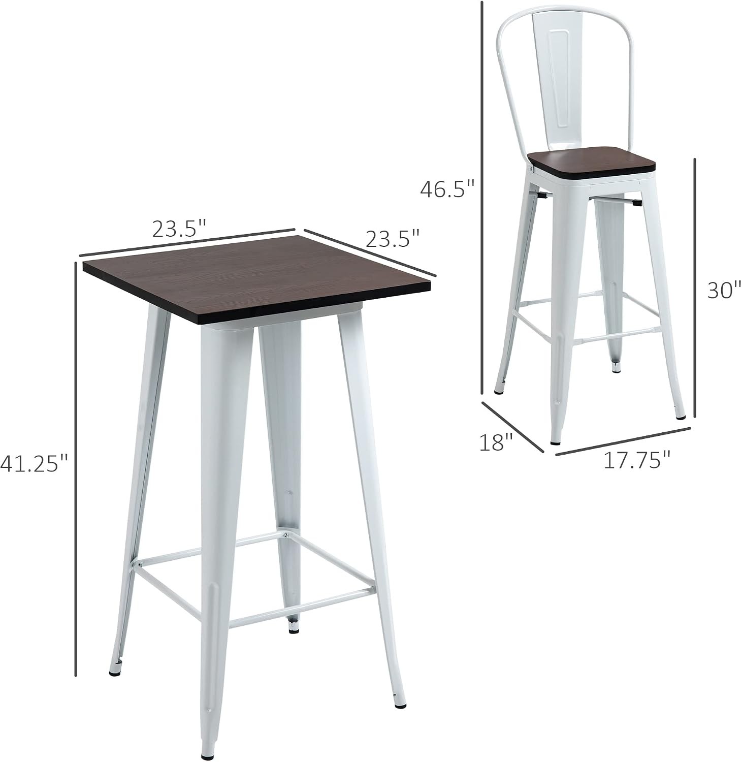 3 Piece Industrial Dining Table Set, Bar Height Bar Table and Chairs Set with