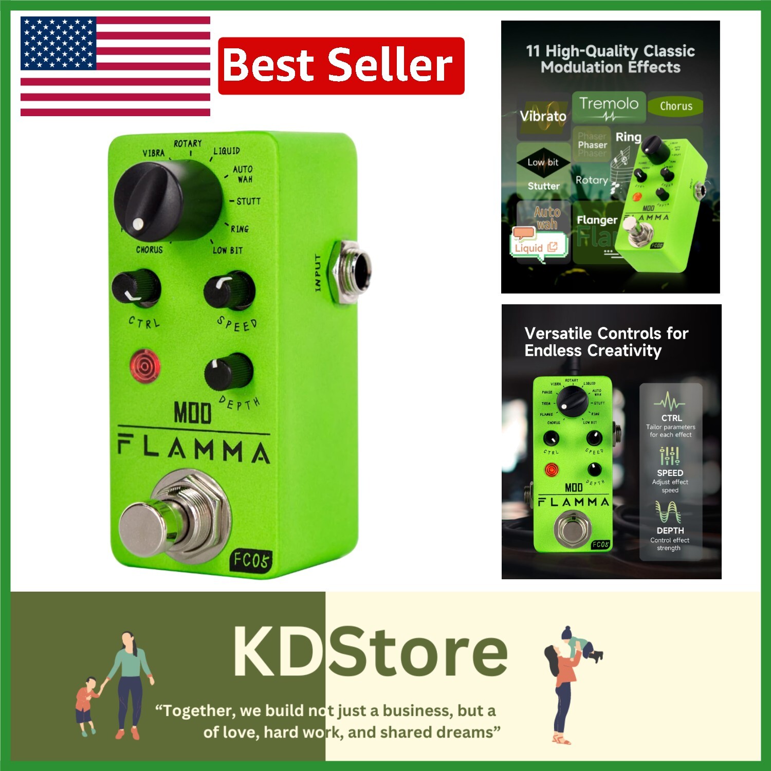 Vibrant FC05 Mini Modulation Pedal with 11 Classic Effects for All Musicians