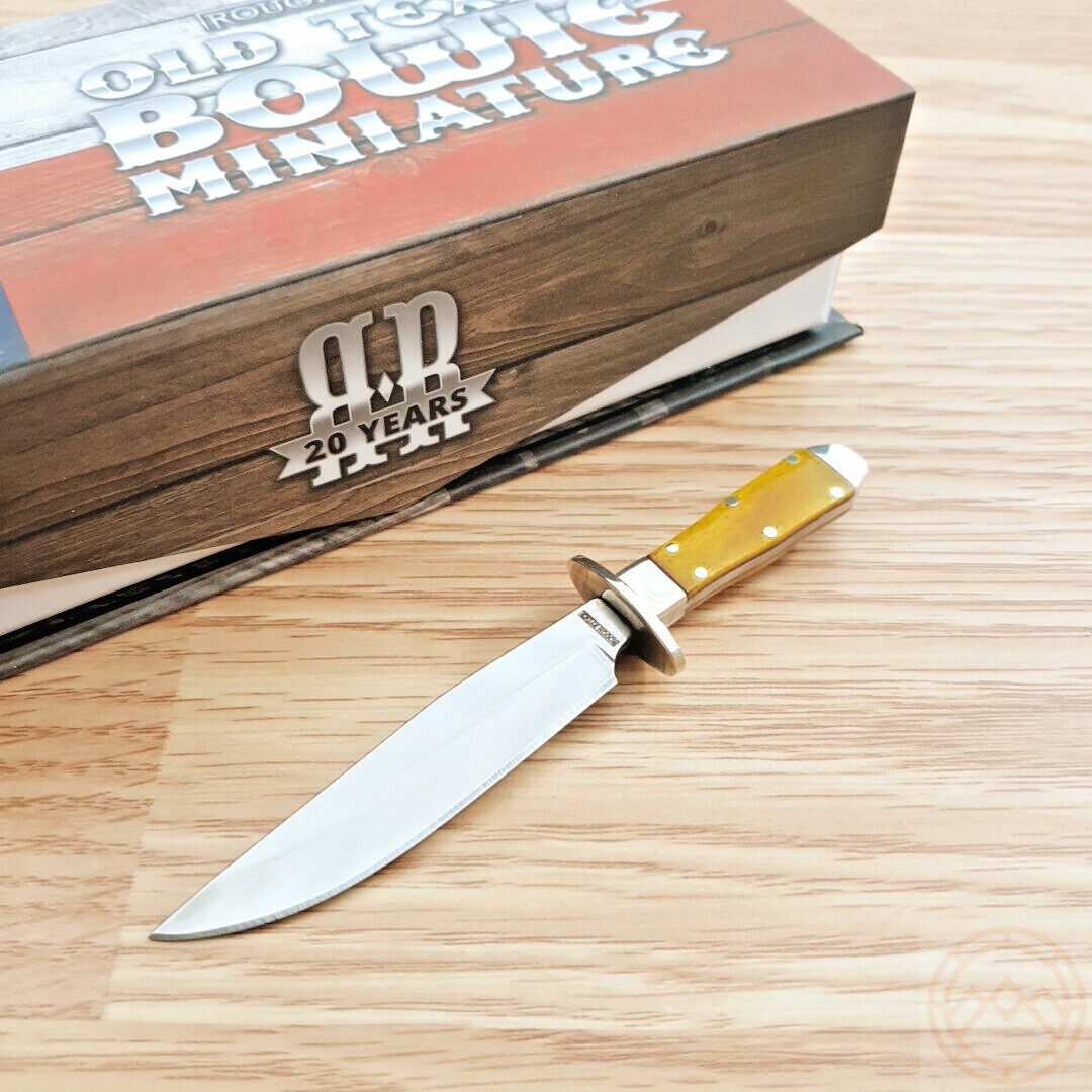 Rough Ryder Texas Mini Bowie Fixed Knife 2.5" Steel Blade Smooth Bone Handle