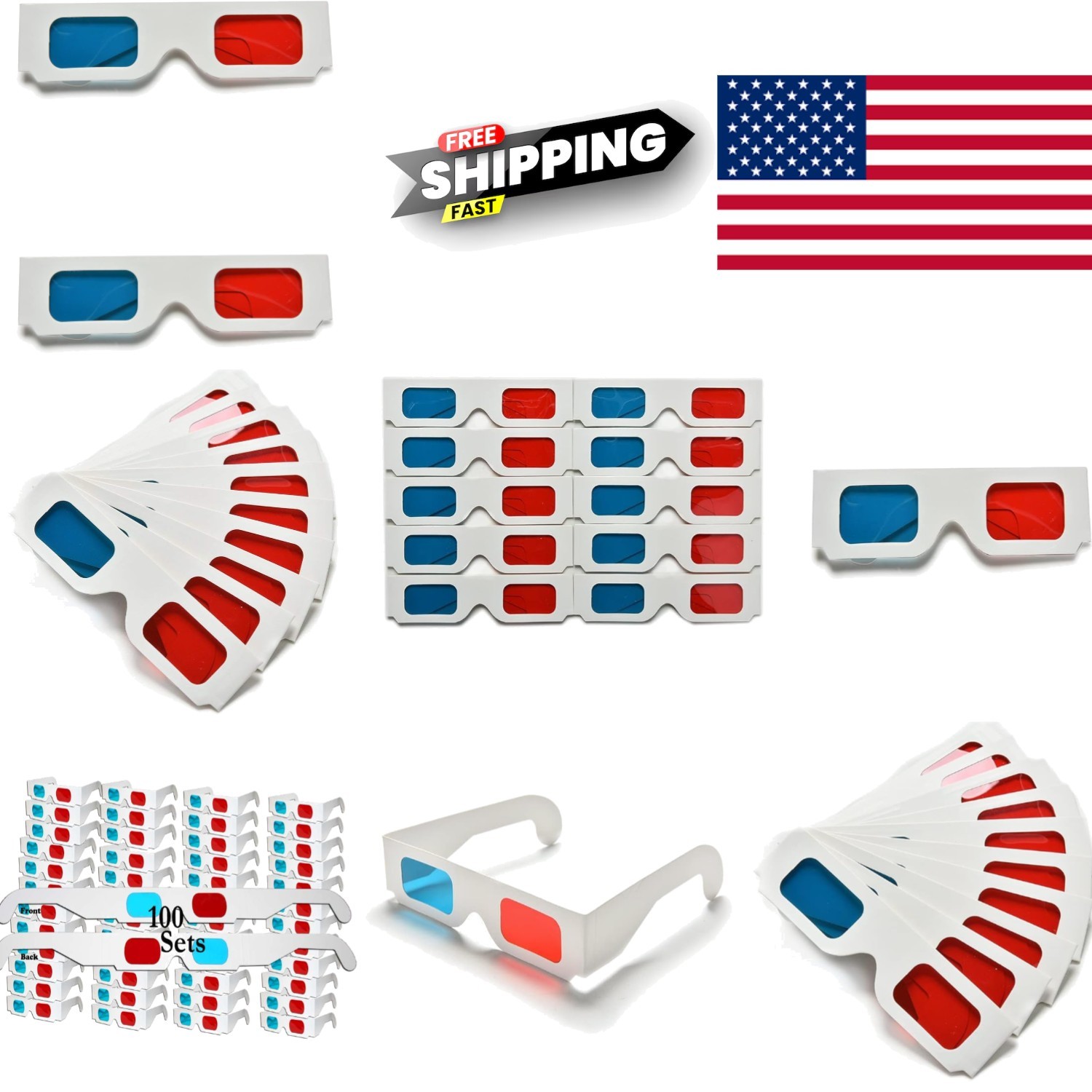 Hand Wash Only 3D Glasses 100 Pairs Red Blue for Comfortable Viewing Experience