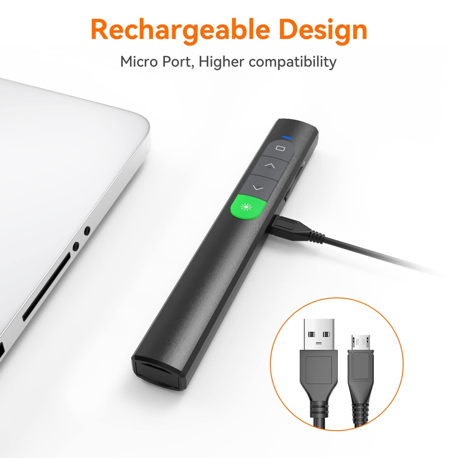 Wireless Presentation Clicker PowerPoint Presenter Remote: Rechargeable Green...