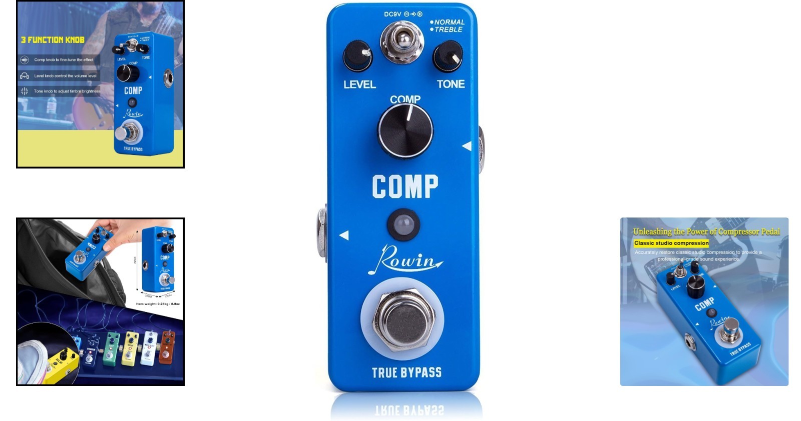 Compact Guitar Compressor Effects Pedal with True Bypass and LED Indicator