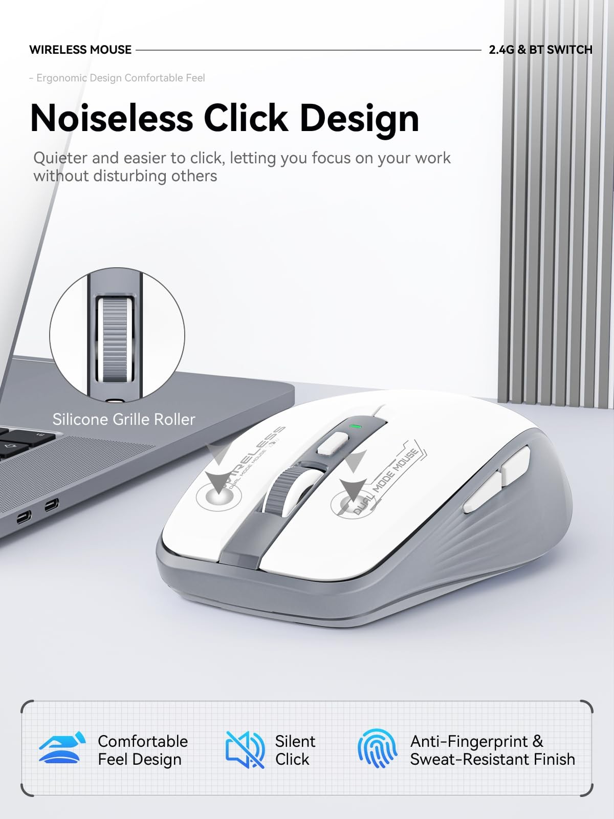 FMOUSE Wireless Mouse, Bluetooth & 2.4GHz Dual Mode, No Charging Needed (AA B...