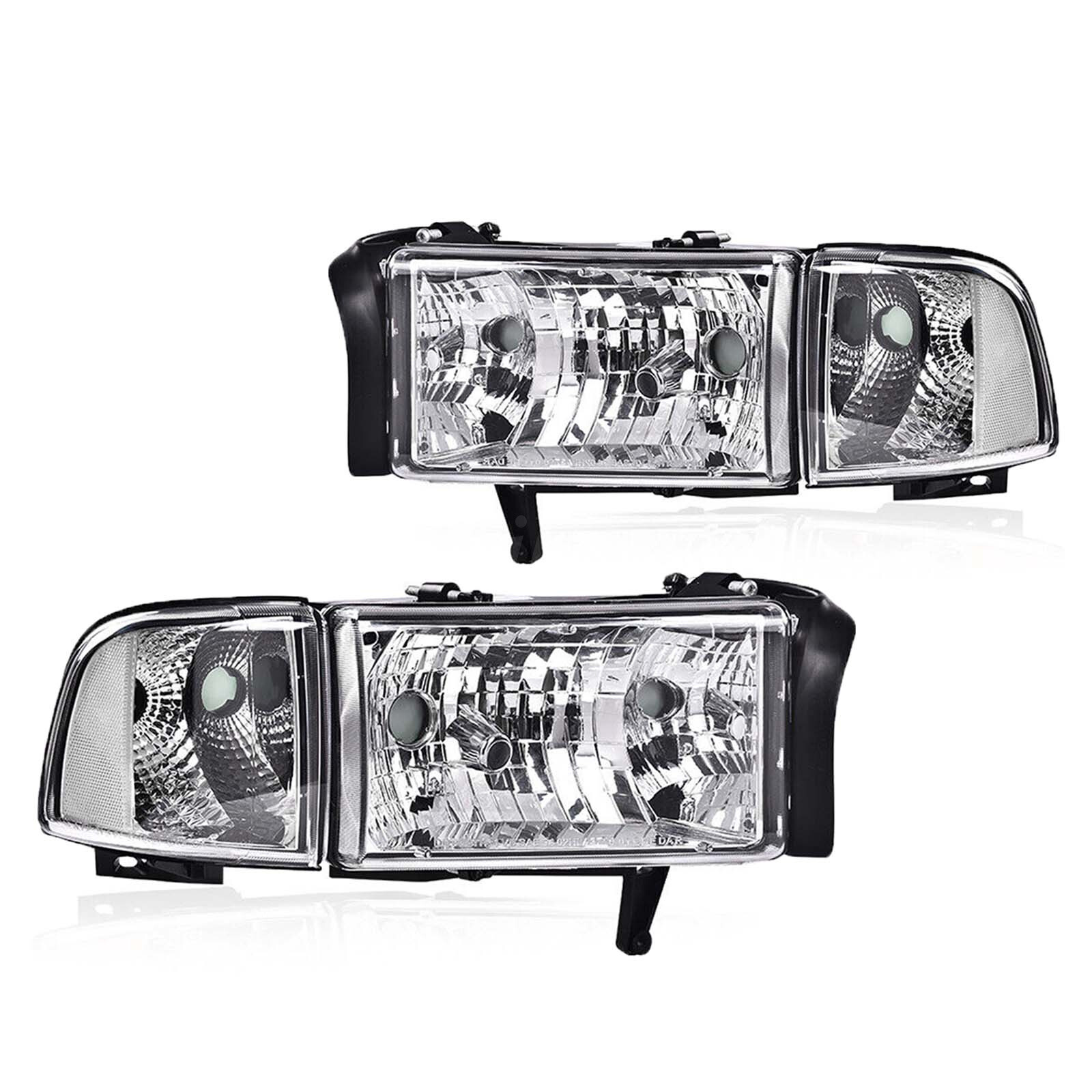 Fit For Ram 1500 2500 3500 94-02 Chrome /Clear Corner LED DRL Headlights Lamps