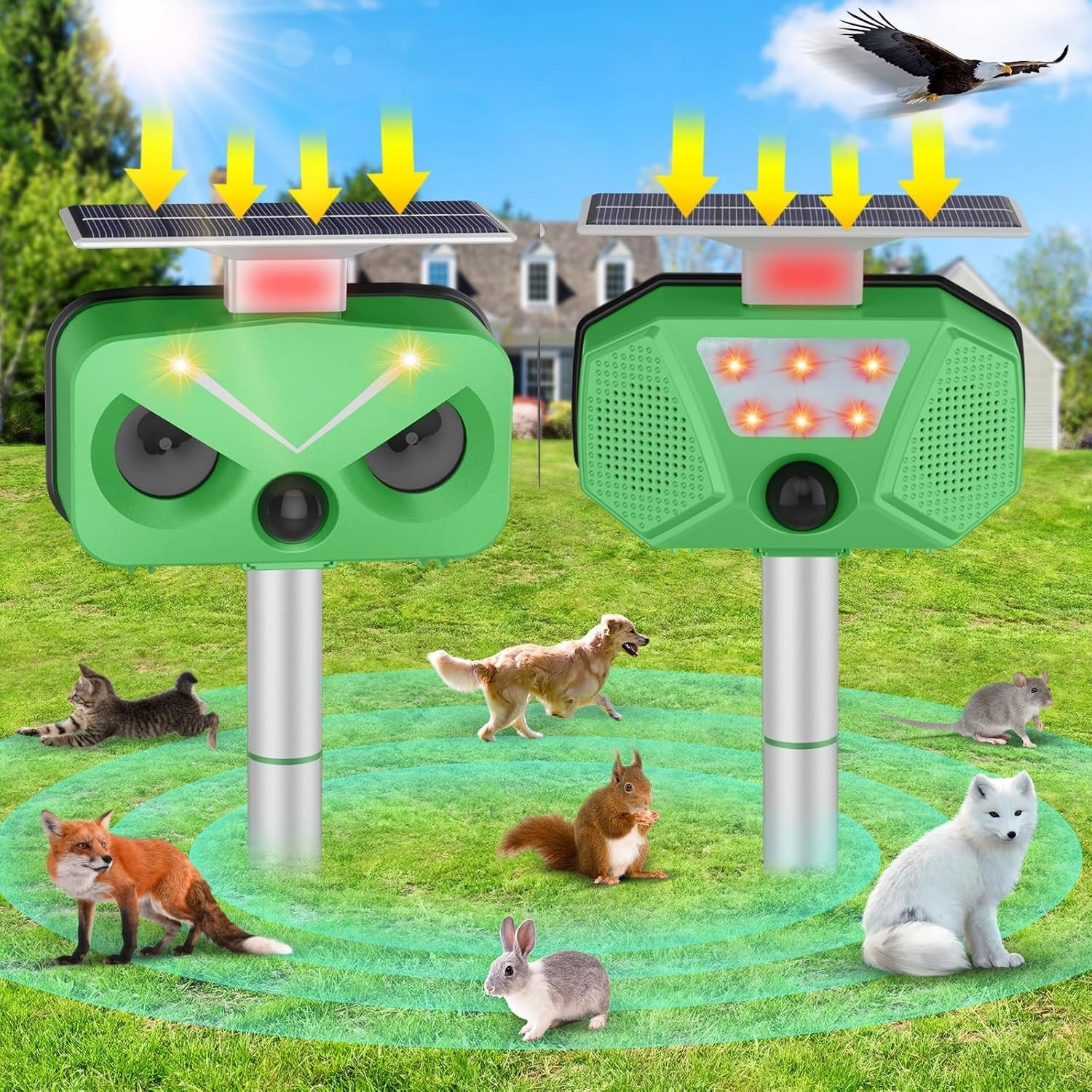 1/2Pcs Solar Ultrasonic Animal Repeller Power Pest Cat Mice Deer Sensor Outdoor