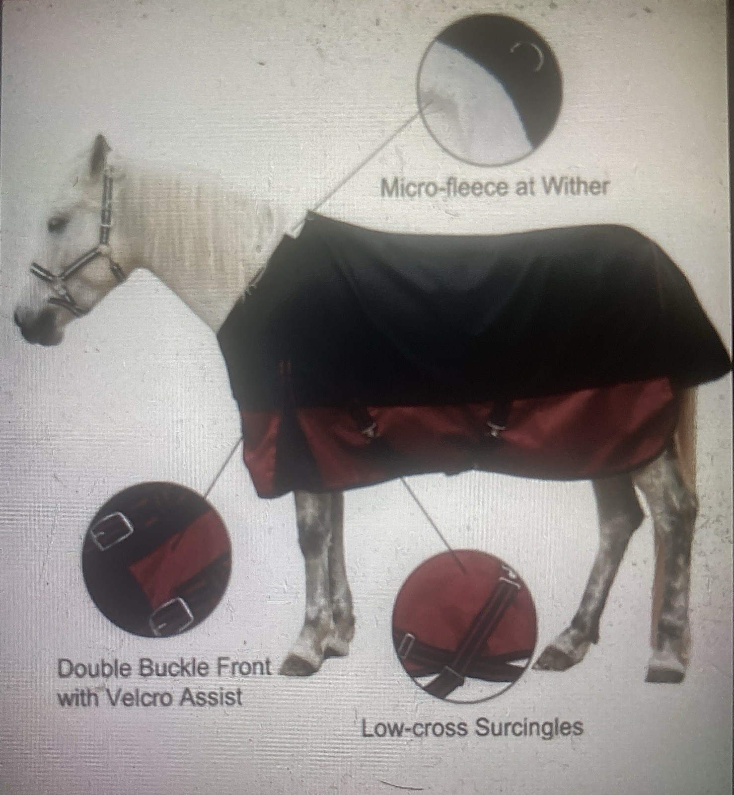 NIB 78” HORSE TURNOUT RAIN SHEET Color WINE & BLACK By Gallopoff 1200D NO FILL
