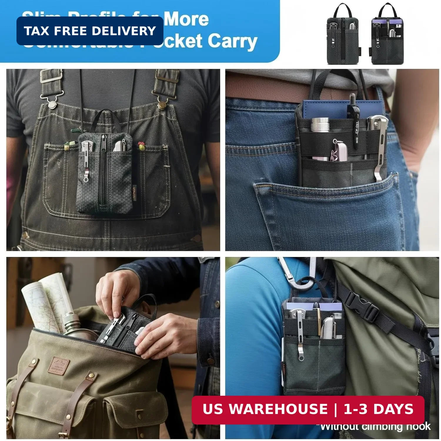 EDC Pouch, Enhanced 3-Layer Fabric - Slim & Compact Pocket Organizer, EDC Tool P