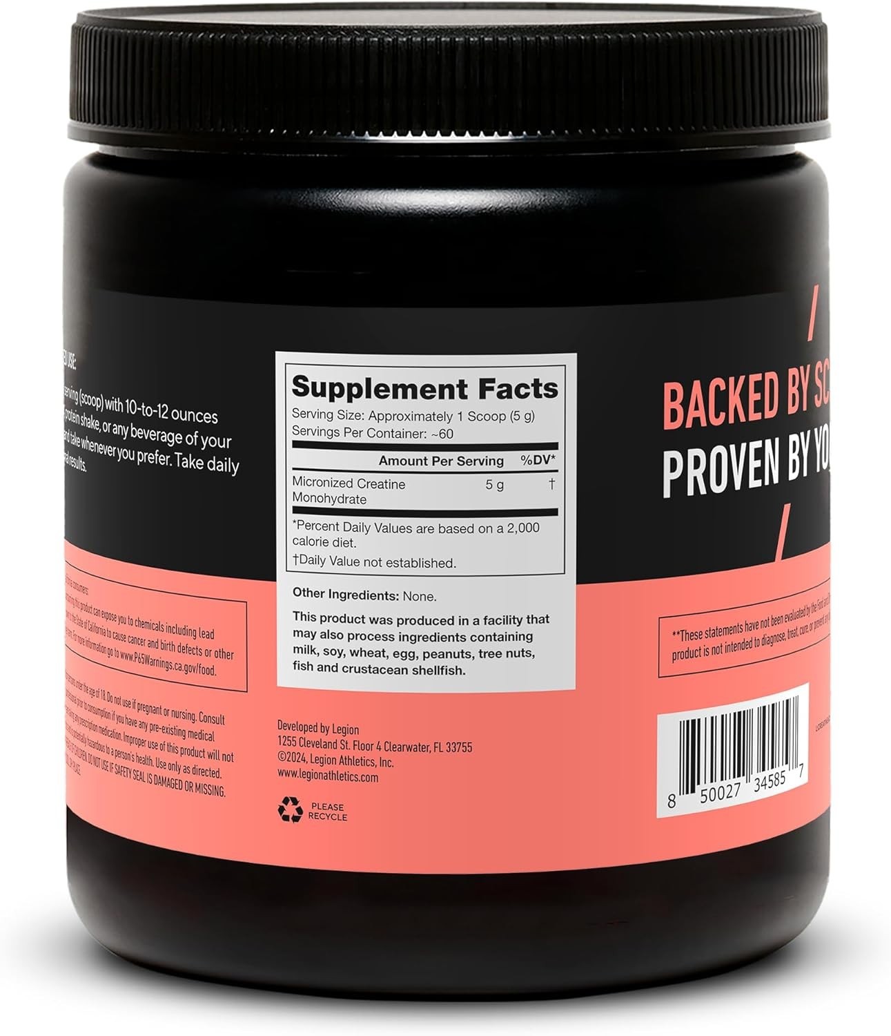 NEW LEGION Micronized Creatine Monohydrate Supplement Powder Unflavored 60 Serv