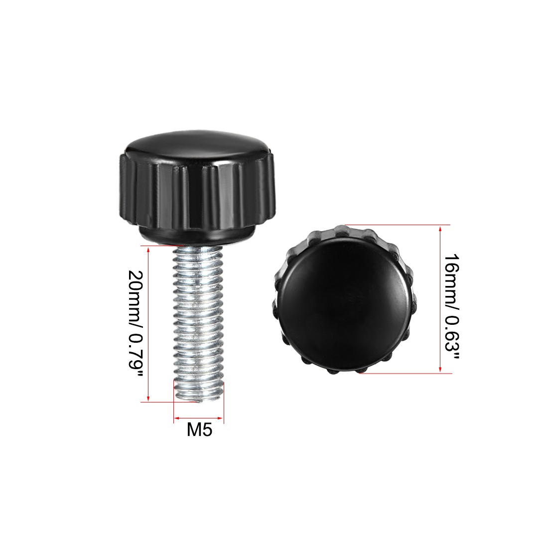 M5 x 20mm male thread knurled locking knobs 4 pcs