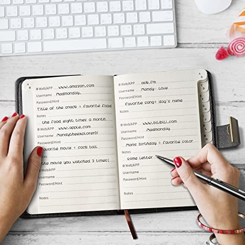 Secure Password Keeper Logbook with Lock, 600+ Spaces, Alphabetical Tabs, Compac
