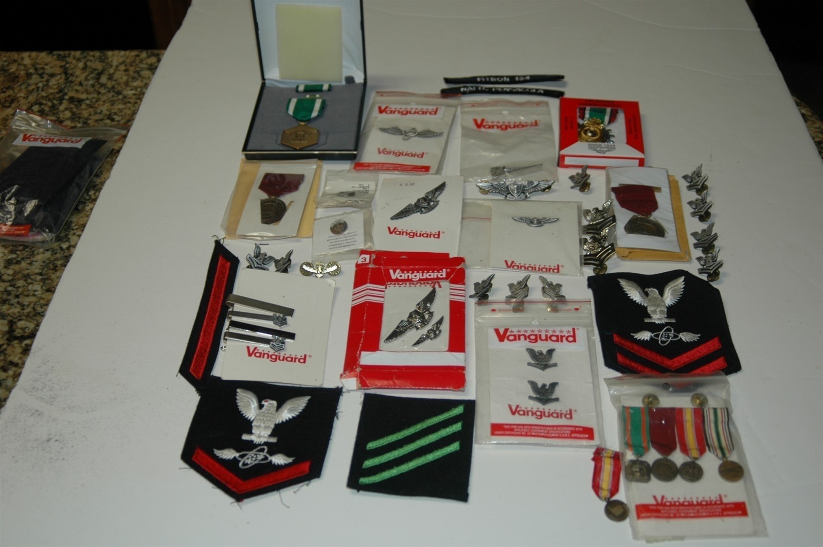 HUGH LOT OF NAVY MILITARY VANGUARD PINS MEDALS PATCHES MINI-MEDALS 1988-1998