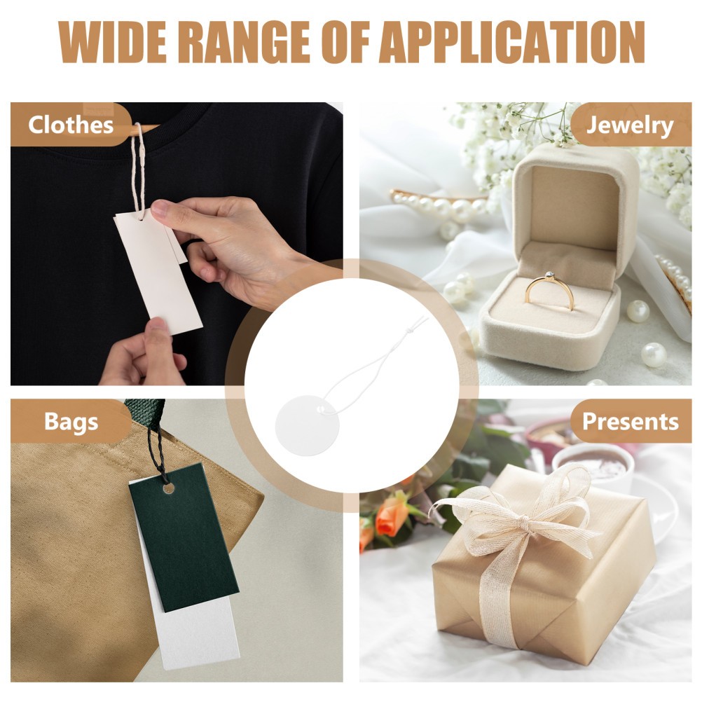 100Pcs Price Tags Jewelry Tags with String Blank Tag with Elastic String Price