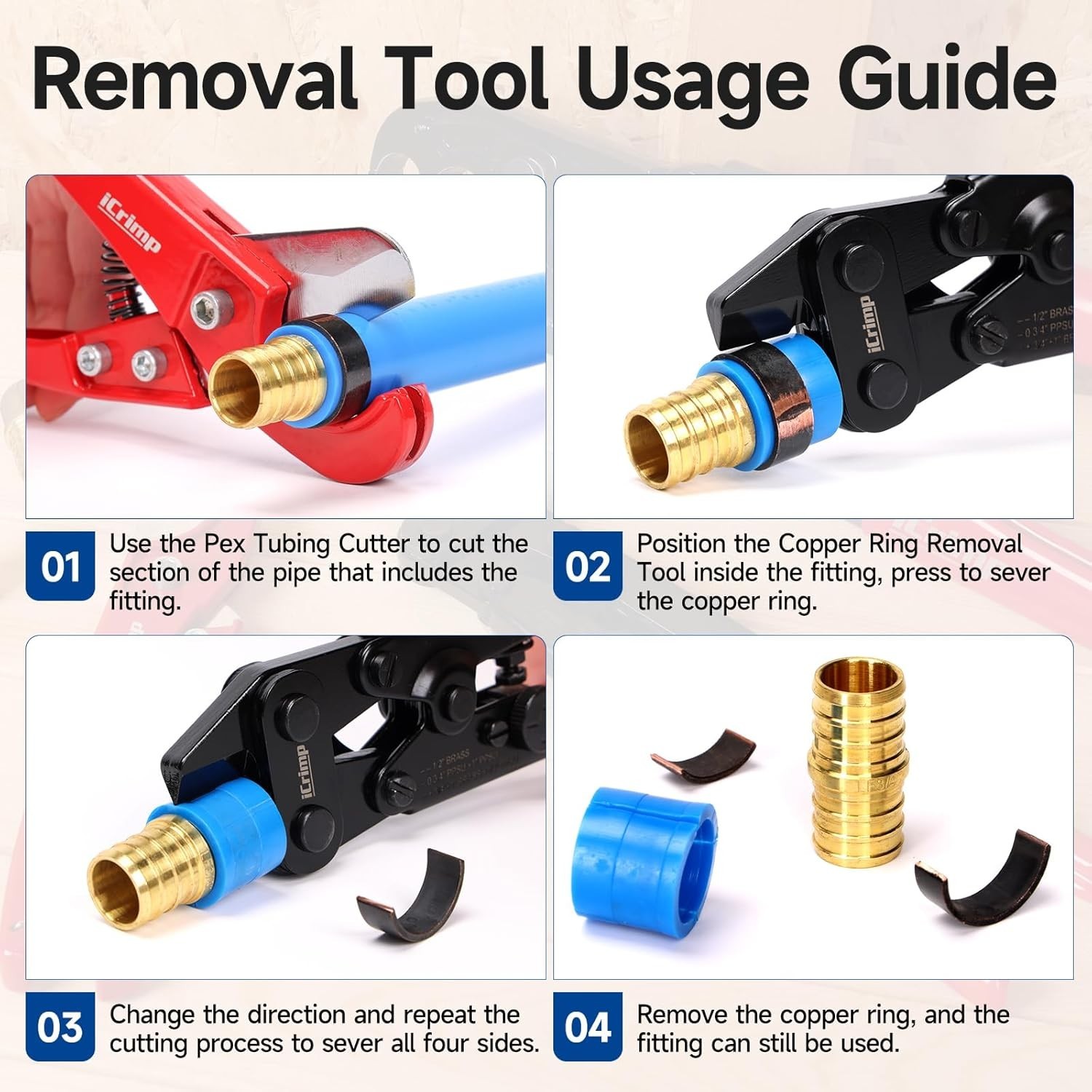 Crimping Tool Kit PEX Copper Ring Cutter Removal for Pipe Maintenance Install