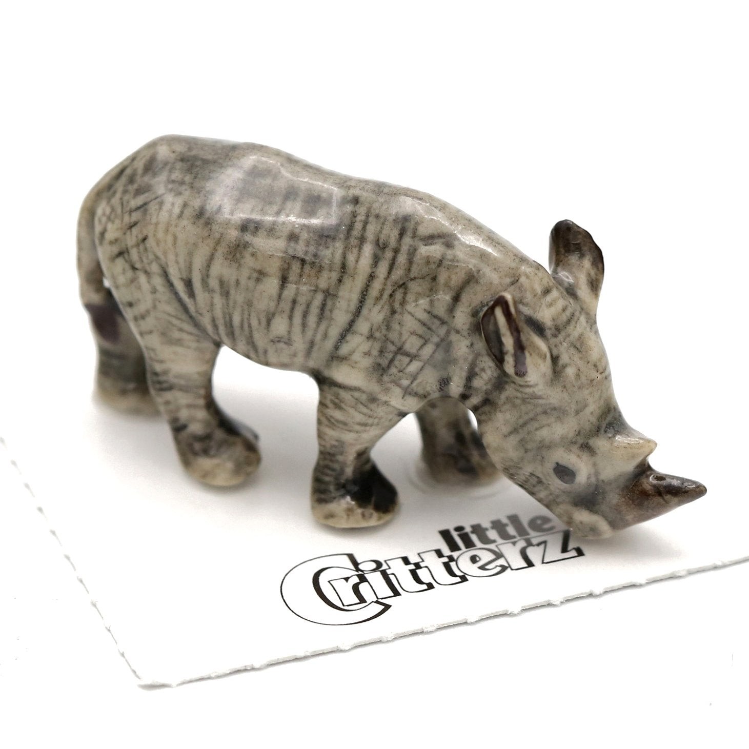 Little Critterz Rhino - White Rhino "Zulu" Animal - Miniature Porcelain Figurine