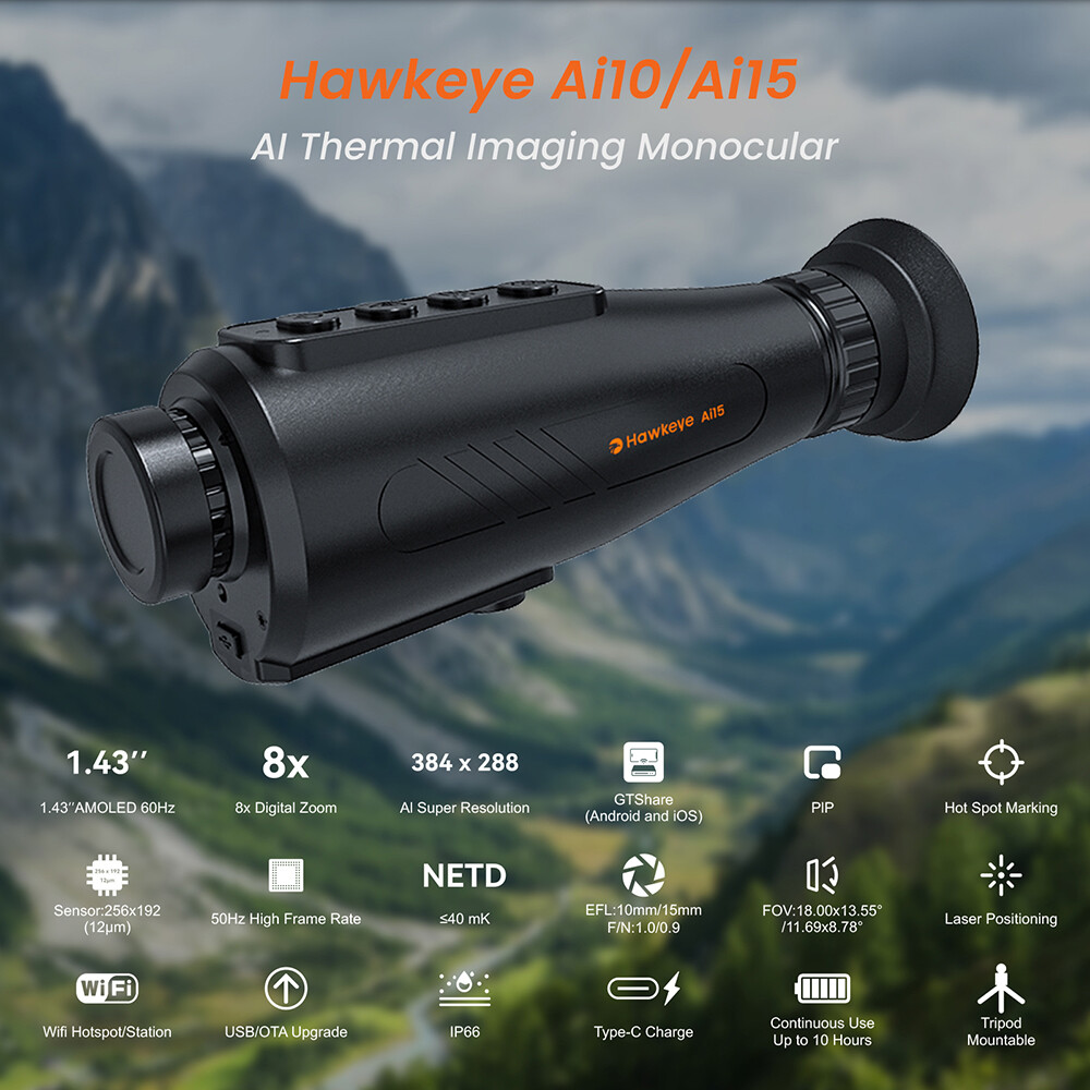 AI15 Thermal Imaging Monocular Night Heat Vision Goggles AI 384X288 60Hz 8X Zoom