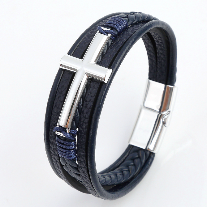 Leather hand woven bracelets, Cross Men's Bracelets, jewelry, accessories