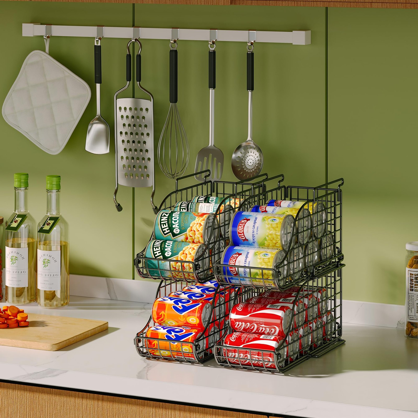 4-Pack Stackable Canned Food Organizer with Handles for Kitchen, Soda Can Org...