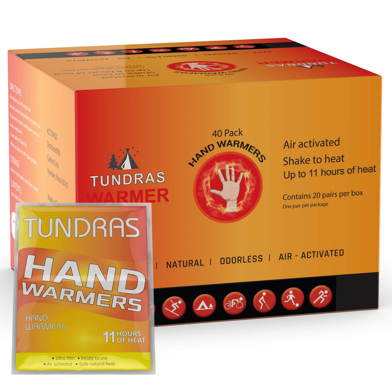 Long-Lasting Hand Warmers 40 Count - Odorless Air-Activated Heat Packs