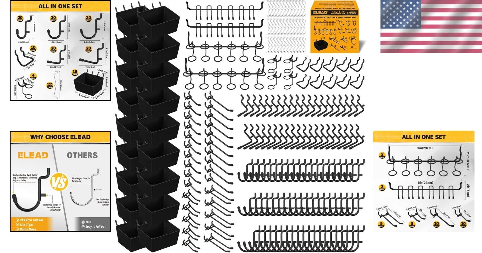 Heavy Duty Black Pegboard Hooks Set