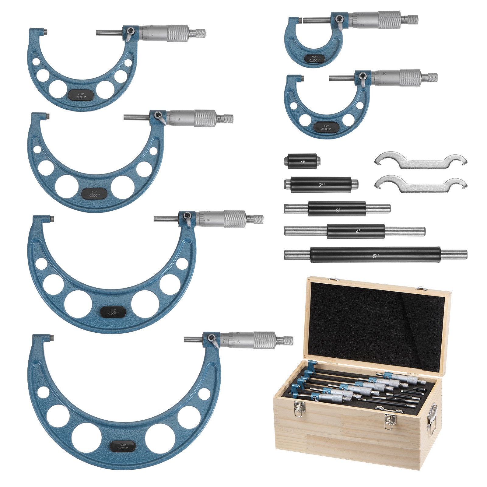 Outside Micrometer 0-1" 1"-2" 2"-3" 3"-4" 4"-5" 5"-6" 0.0001" Graduation 6 in 1