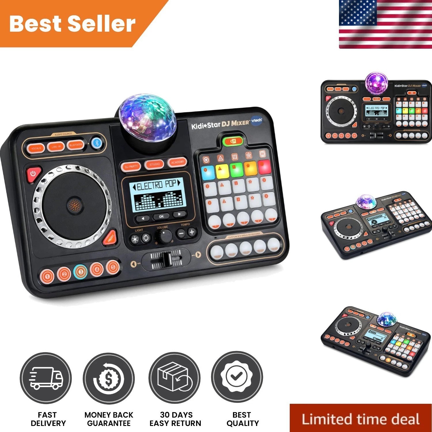 Interactive DJ Turntable for Kids - Bluetooth Mixer with Built-in Speaker