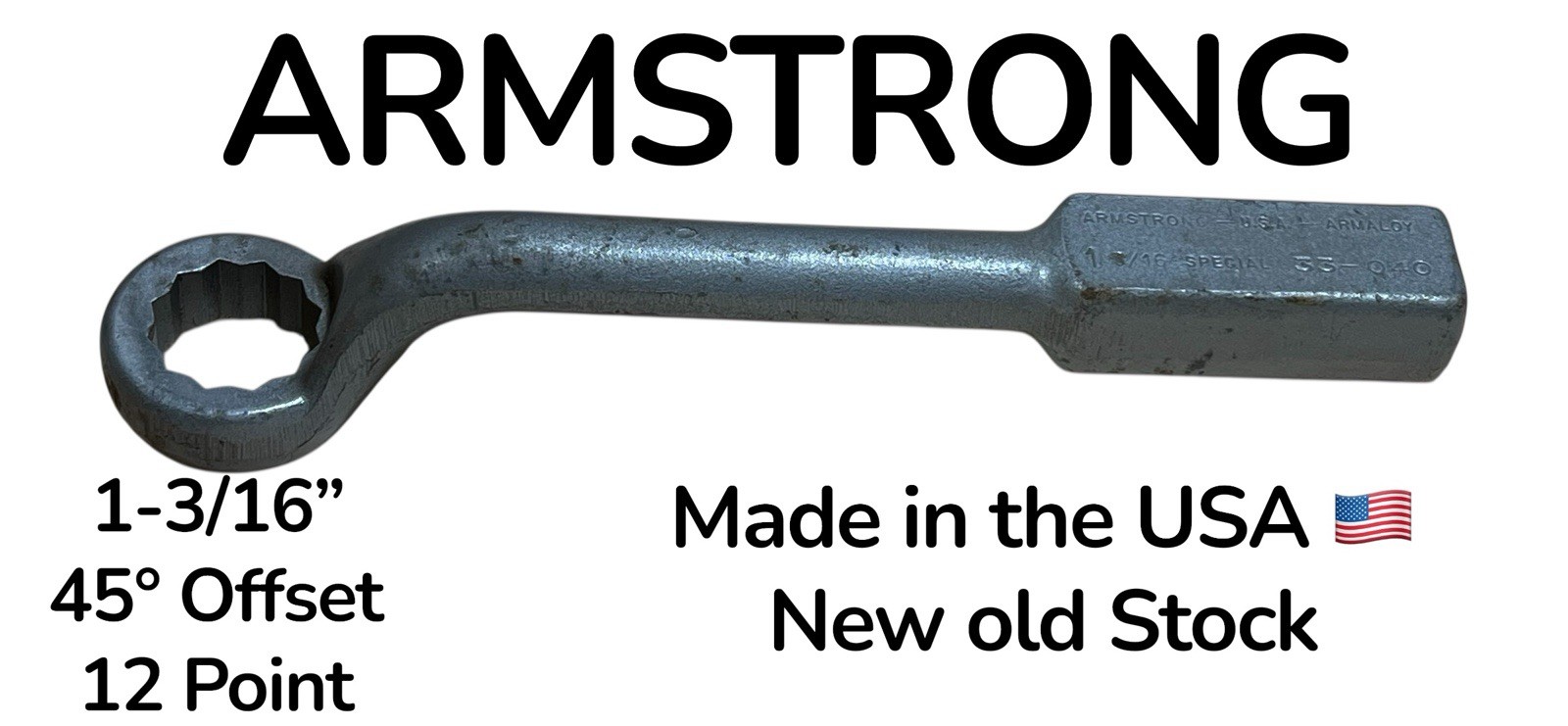 Armstrong 33-040 1-3/16" 45° Offset Striking Slugging Wrench 12-Point Silver NOS