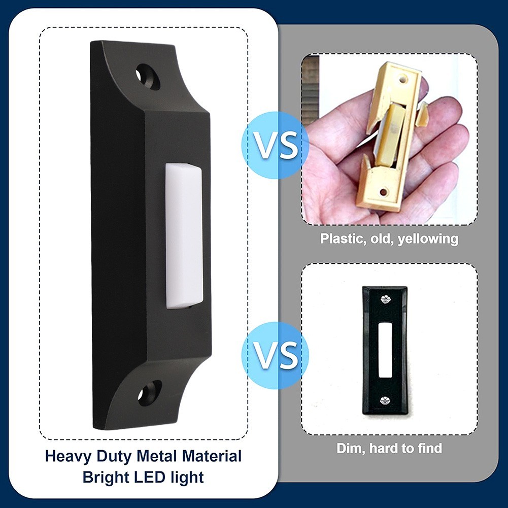 Weather Resistant Metal Doorbell Push Button Lighted Design Wall Mount