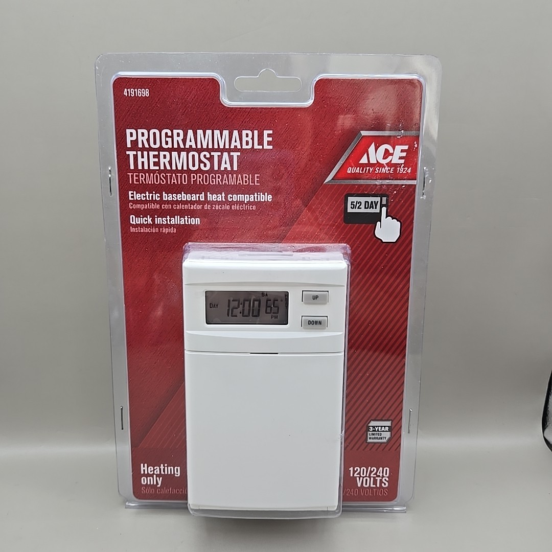 NEW Ace Hardware White Programmable Thermostat #4191698 AELV4-005 Heating Only