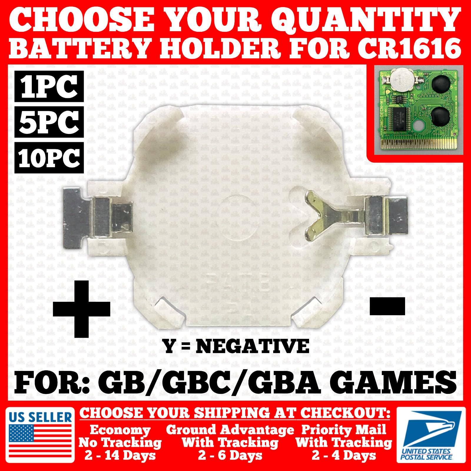 Game Boy/Color/Advance CR2032 CR2025 to CR1616 Tab Battery Holder GB/GBC/GBA