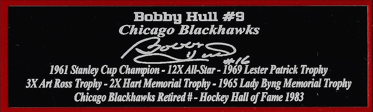 Bobby Hull Nameplate Chicago Blackhawks Autograph Photo Puck Hockey Jersey