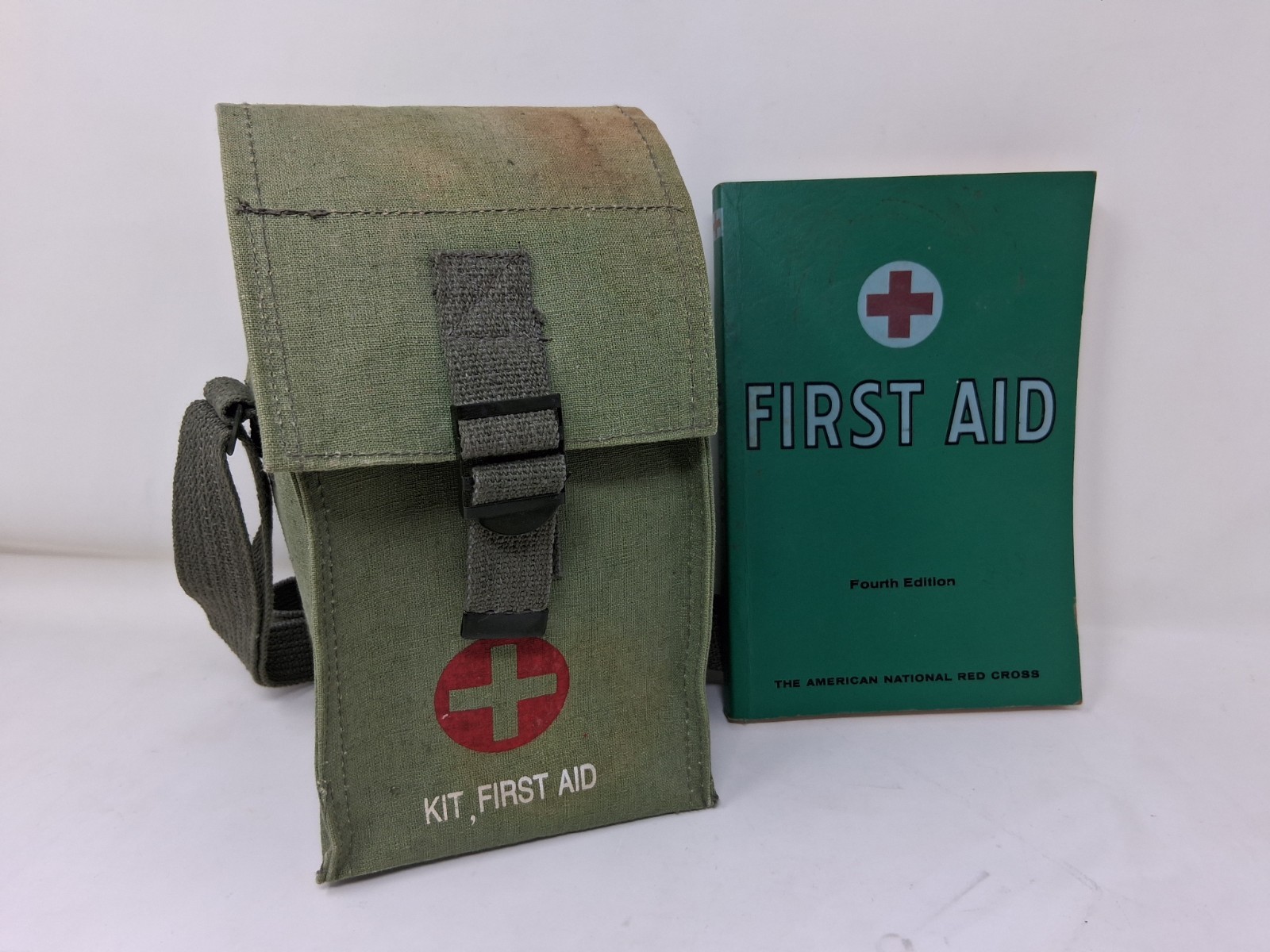 Vintage First Aid Kit Olive Drab Outdoor Jungle Survival Gear BAG + BOOK ONLY