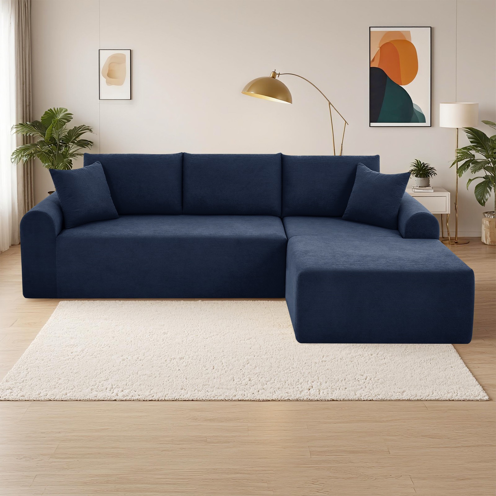 5-in-1 Modular Sectional Sofa with L-Shaped Chaise Comfy Corduroy Boneless Couch