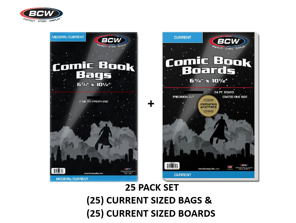 BCW (New) 25 Pack - Current/Modern Size Comic Book Board & Bag Set