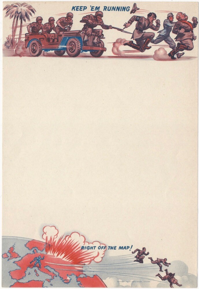 1942 U.S. Military WWII World War Two Patriotic Army Jeep Unused Stationery