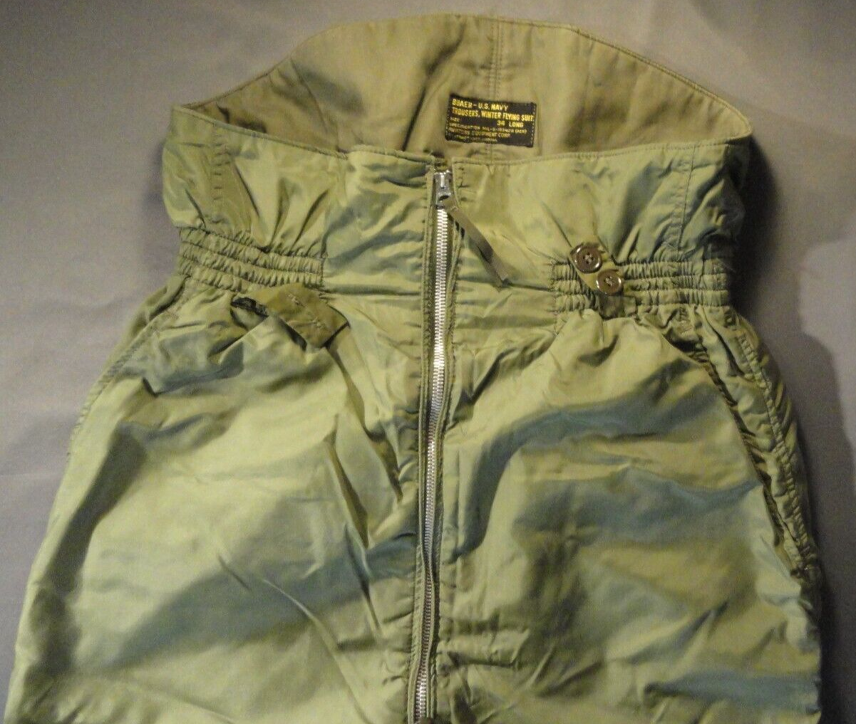 VINTAGE USN NAVY WINTER FLYING SUIT EXTREME COLD WEATHER OLIVE GREEN PANTS 36L