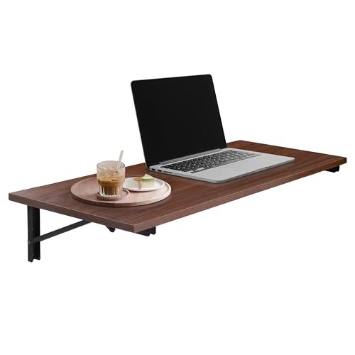 Wall Mounted Folding Table - 16x40 Wood Floating Desk for Wall, Mahogany