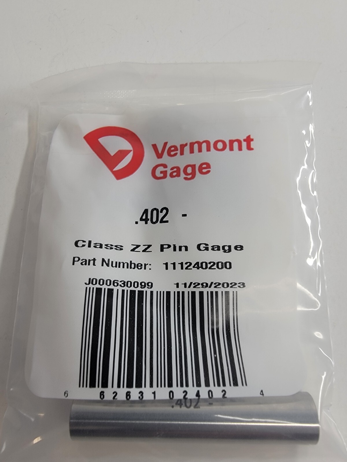 Vermont Gage - 111240200 - .402" Minus - Class ZZ Pin Gage