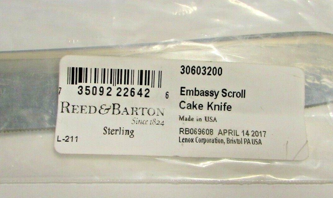 REED & BARTON STERLING EMBASSY SCROLL CAKE KNIFE, NO BOX